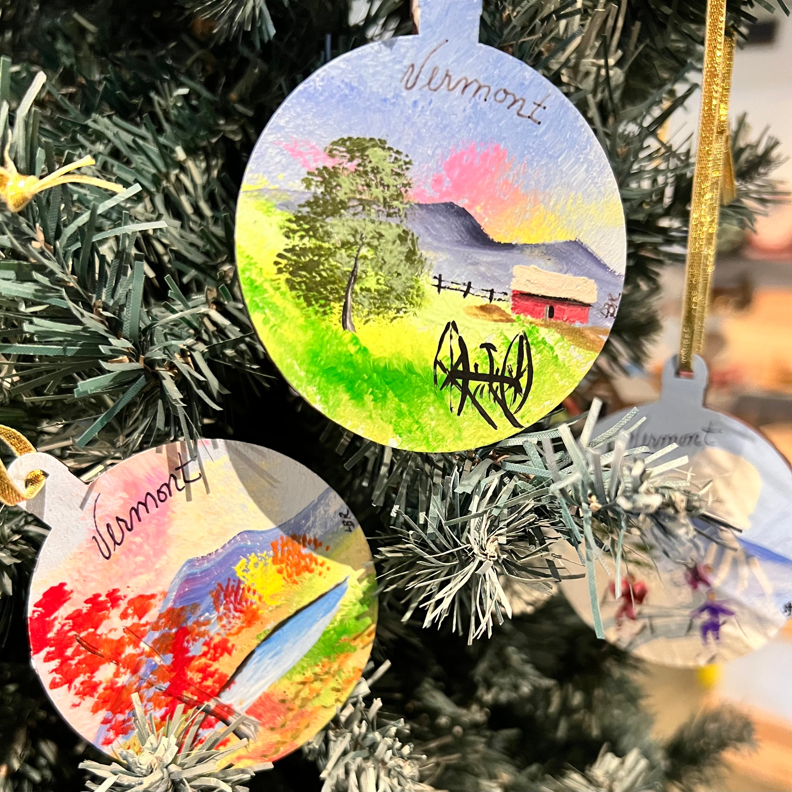 Hand Painted Wooden ornaments made in Vermont, offered by the
