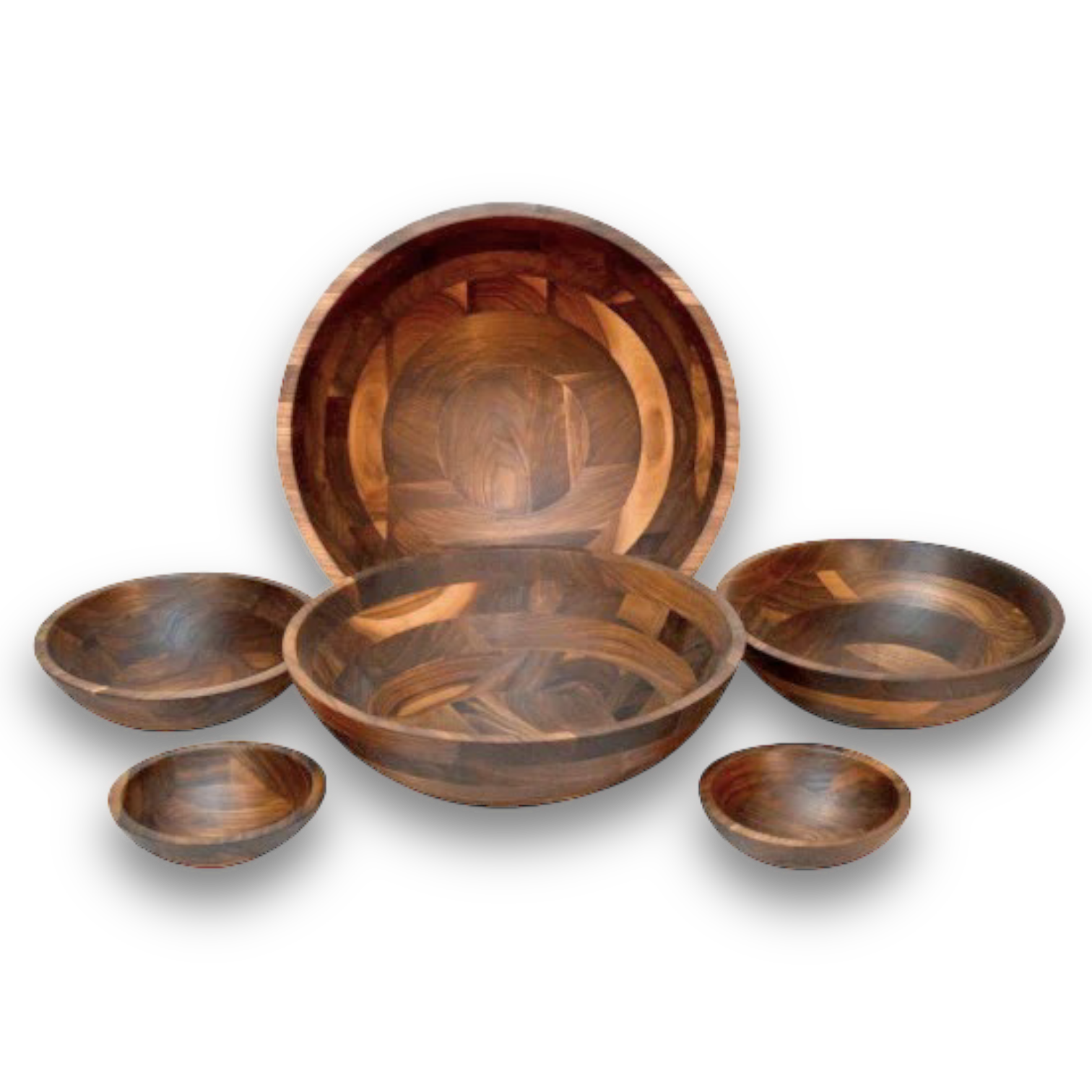 Dark Walnut Wooden Bowl Set  15-inch Serving Bowl with Utensils